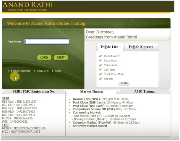 Anand Rathi Trade Lite Login Page 