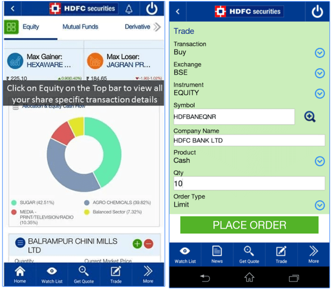 HDFC Securities Mobie Trading App Featues