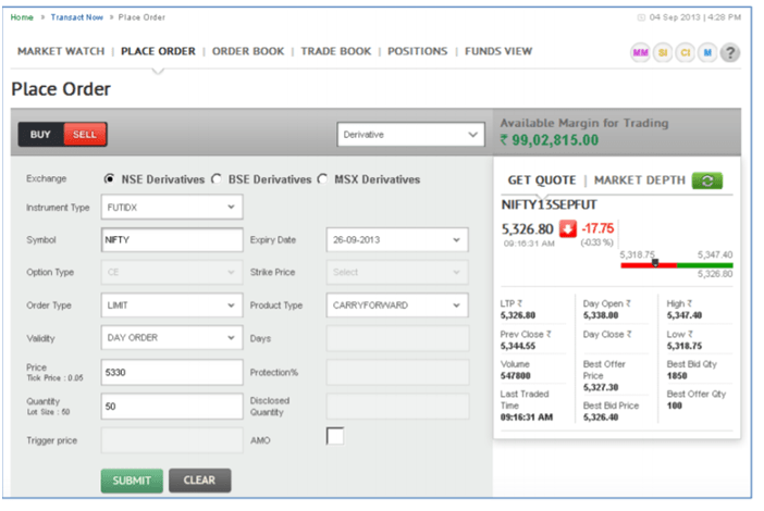 Religare Broking Browser based Trading Platform